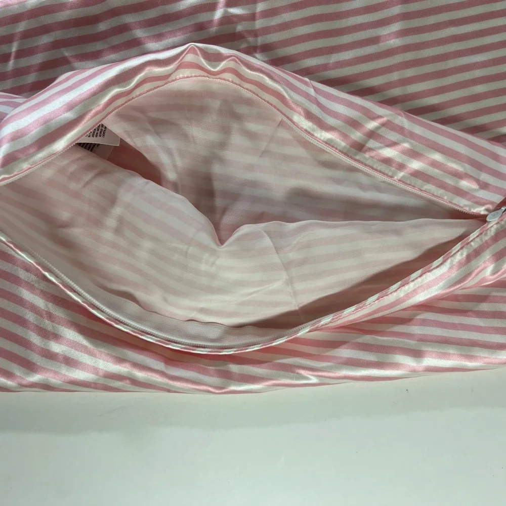 Slip Silk Striped Pillowcase Pink White 20 x 30